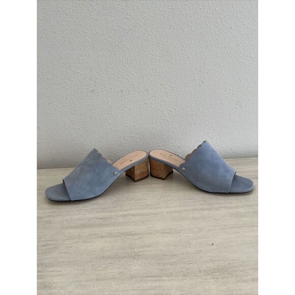 Kate Spade Blythe Mule Sandals Sz 6.5 Blue Suede Designer Minimalist Resort Chic - Picture 2 of 16
